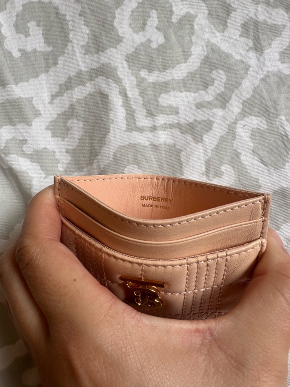 Burberry Blush Pink Quilted TB Logo Card Holder - Picture 3 of 4